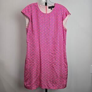 Ted Baker Sheath Dress Pink Geometric Silk Preppy Garden Party 3 US 8-10